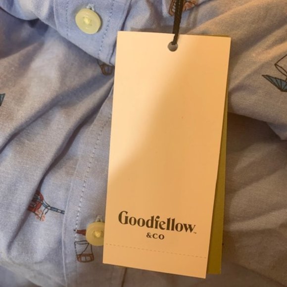 Goodfellow Men's Spring Blue Full Button Short Sleeve Shirt L Slim Fit NWT - Picture 4 of 9